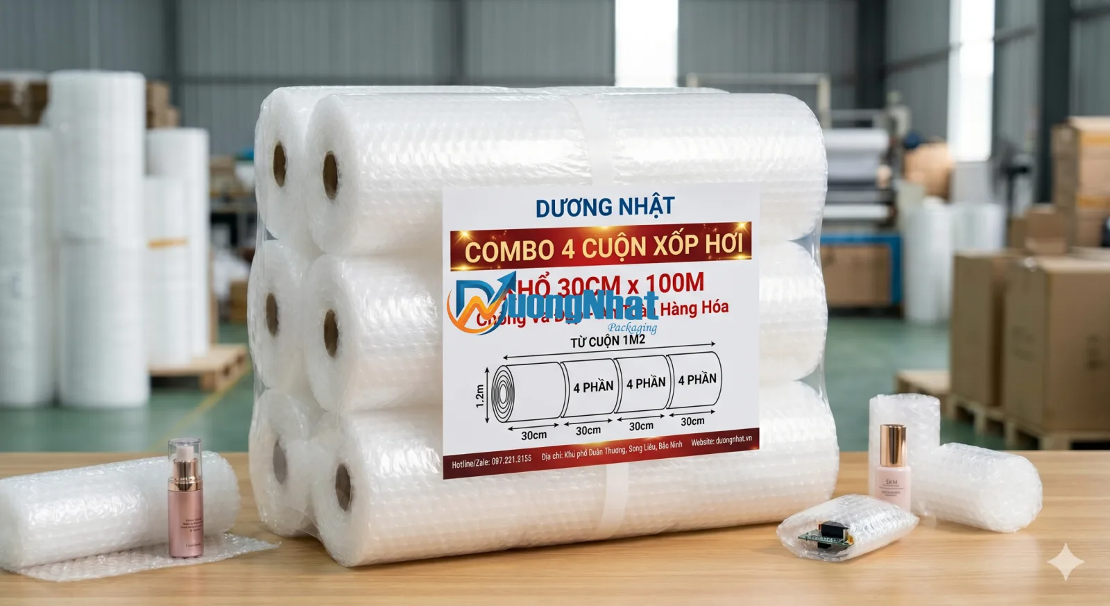 Combo 4 Cuộn Xốp Hơi Khổ 30cm (Cắt Từ Cuộn 1m2)